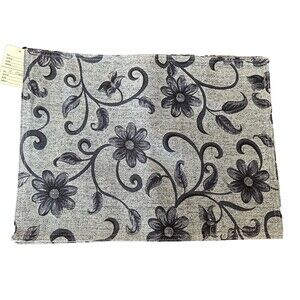 Two Tone Blue Floral Print Rectangular Placemats Set of 4 Navy Reverse Side